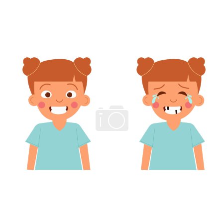 Illustration for Infographic child girl healthy and sick tooth. National Children Dental Health Month - Royalty Free Image