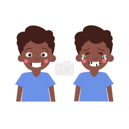 Illustration for Infographic child black African American boy healthy and sick tooth. National Children Dental Health Month - Royalty Free Image