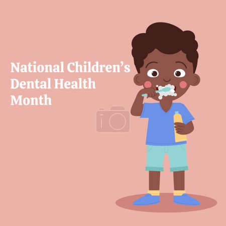 Illustration for Child brushing teeth. National Children Dental Health Month. Banner - Royalty Free Image