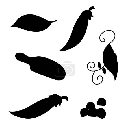 Ilustración de Un conjunto de diferentes silueta de guisantes verdes. El mundo de las legumbres. - Imagen libre de derechos