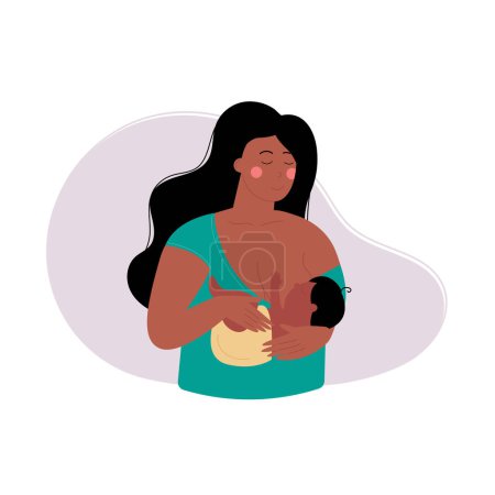 Illustration for A black African American woman breastfeeds a baby, a child. - Royalty Free Image