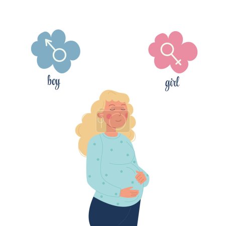 Illustration for A pregnant woman is thinking about having a boy or a girl - Royalty Free Image