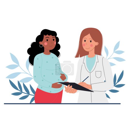Illustration for Pregnant black African American woman at the reception of gynecologist, doctor. - Royalty Free Image