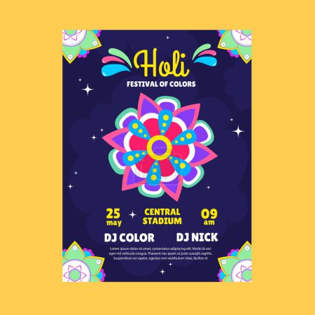 Illustration for Poster, flyer Holi festival with paints, mandala. Vector - Royalty Free Image