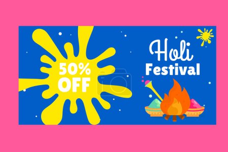 Illustration for Holi festival banner with colors for sale. Vector - Royalty Free Image