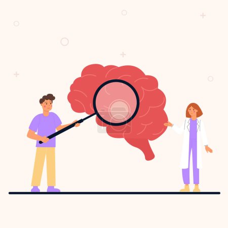 Illustration for Doctor and patient exploring the brain in flat style - Royalty Free Image