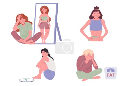 Anorexia trastorno alimentario. Ilustración de mujer