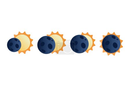 Téléchargez les illustrations : Infographie éclipse solaire dans le style de dessin animé plat - en licence libre de droit