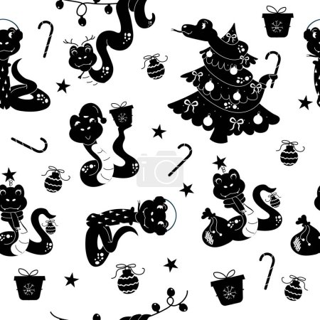 Nahtlose Muster Silhouette Cartoon-Charakter Weihnachten Schlange Hand gezeichnet