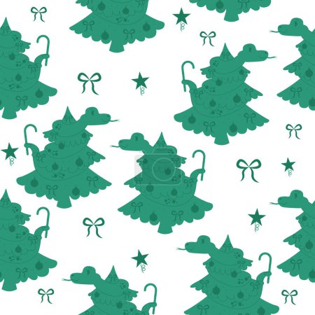 Nahtlose Muster Silhouette Schlange Charakter auf einem Weihnachtsbaum