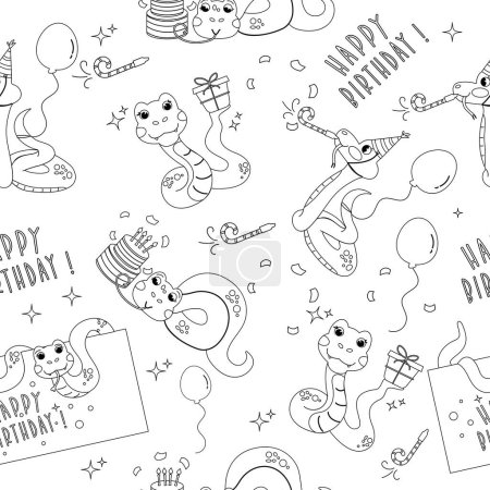 Nahtlose Muster umreißen Farbe Buch Cartoon-Figur Geburtstag Schlange