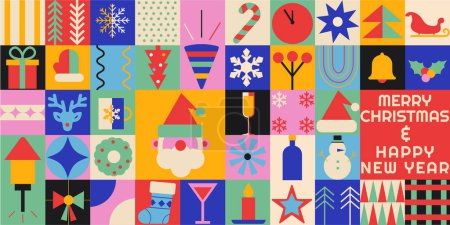Geometrisches Bauhaus-Muster, Hintergrund Frohe Weihnachten Frohes Neues Jahr. Flache geometrische moderne Illustration 