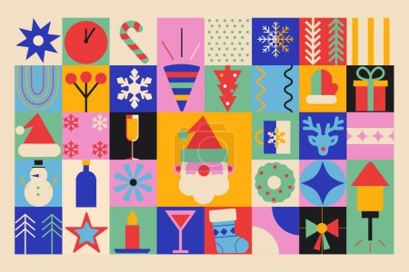 Geometrisches Bauhaus-Muster, Hintergrund Frohe Weihnachten Frohes Neues Jahr