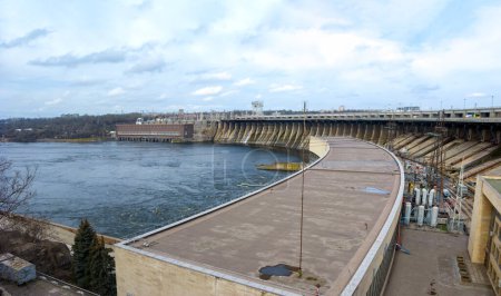 Dnieper Hydroelectric Power Stations HES-1 and HES-2 and dam, Zaporizhzhia, Ukraine. HES-1 and dam  were built in the USSR with American help between 1927-1932