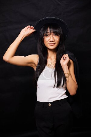 Photo for Portrait of beautiful Asian women are cool and confident in casual clothes over white background. People lifestyle concept. Mock up copy space. Fashion model. attractive elegant woman. - Royalty Free Image