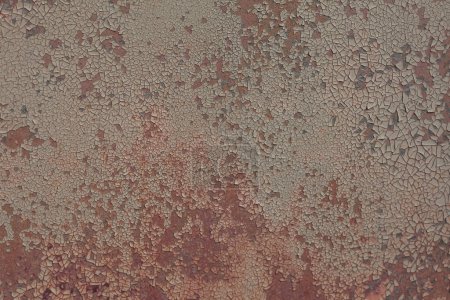 Photo for Weathered old metal surface damaged with rust. Wall background painted red. Abstract detailed texture. Easily add depth to your designs. - Royalty Free Image