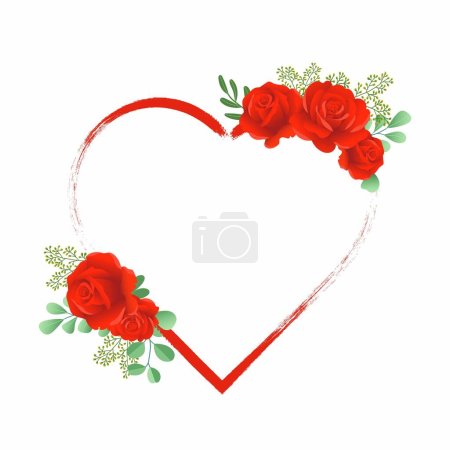 Illustration for Congratulatory frame in the shape of a heart and red roses. Vector illustration - Royalty Free Image