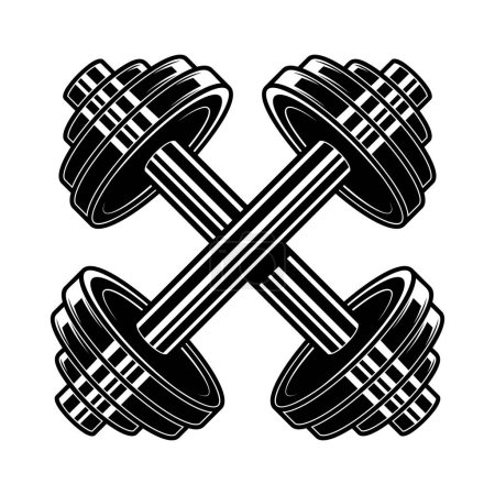 Ilustración de Ilustración de pesadas barras atléticas cruzadas en estilo grabado. Elemento de diseño para logotipo, etiqueta, emblema, signo, insignia. Ilustración vectorial - Imagen libre de derechos