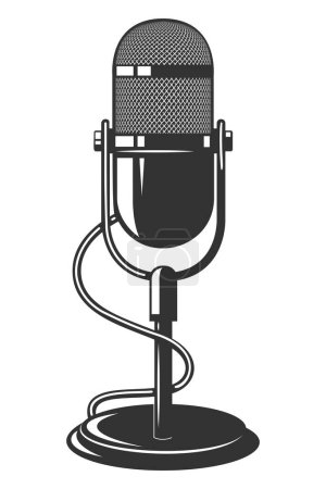 Illustration for Illustration of retro microphone isolated on white background. Design element for poster, card, banner, logo, label, sign, badge, t shirt. Vector illustration - Royalty Free Image