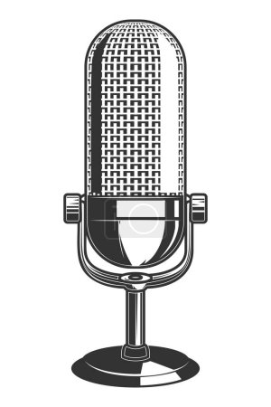 Illustration for Illustration of retro microphone isolated on white background. Design element for poster, card, banner, logo, label, sign, badge, t shirt. Vector illustration - Royalty Free Image