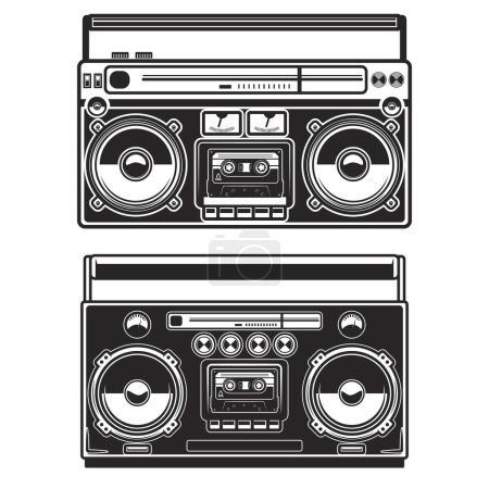 Illustration for Set of Illustrations of boombox isolated on white background. Design element for poster, card, banner, logo, label, sign, badge, t shirt. Vector illustration - Royalty Free Image