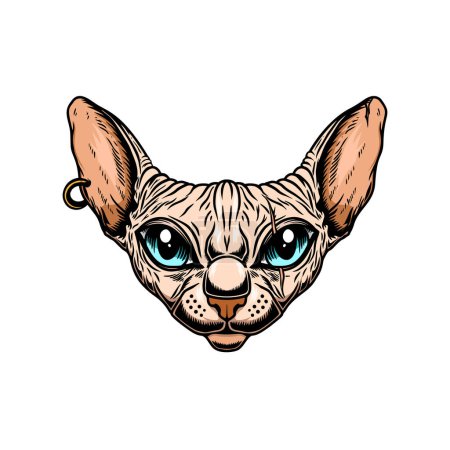 Téléchargez les illustrations : Illustration de tête de chat sphynx. Élément de design pour carte postale, logo, emblème, signe. Illustration vectorielle - en licence libre de droit