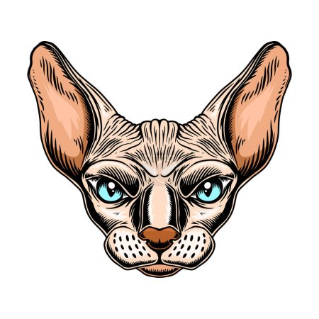Téléchargez les illustrations : Illustration de tête de chat sphynx. Élément de design pour carte postale, logo, emblème, signe. Illustration vectorielle - en licence libre de droit