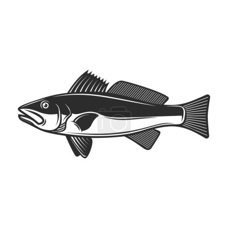 Téléchargez les illustrations : Illustration de poissons-sandres en noir et blanc. Élément de conception pour affiche, carte, bannière, signe, logo. Illustration vectorielle - en licence libre de droit