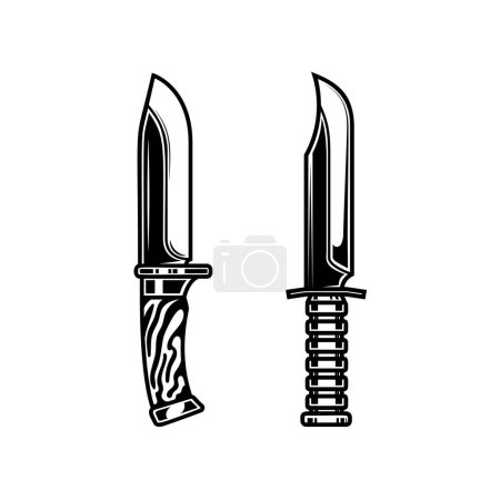 Illustration von Kampfmessern. Gestaltungselement für Logo, Etikett, Schild, Emblem, Plakat. Vektorillustration