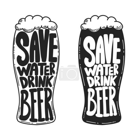 Illustration for Save water drink beer. Beer mug with lettering. Design element for poster, card, banner, sign. Vector illustration - Royalty Free Image