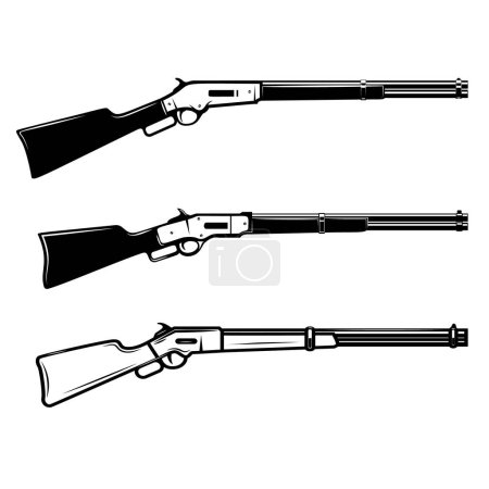 Illustration for Illustration of winchester rifle in monochrome style. Design element for logo, label, sign, poster. Vector illustration - Royalty Free Image