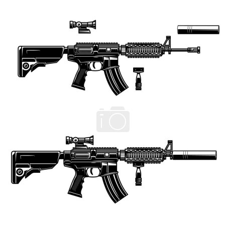 Illustration for Illustration of american automatic assault rifle. Design element for logo, label, sign, emblem, poster. Vector illustration - Royalty Free Image