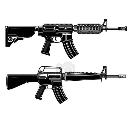 Illustration for Set of Illustration of american automatic assault rifle. Design element for logo, label, sign, emblem, poster. Vector illustration - Royalty Free Image