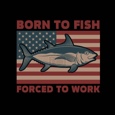 Illustration for Fishing is my therapy. American flag with tuna fish illustration. Design element for poster, card, banner, t shirt. Vector illustration - Royalty Free Image