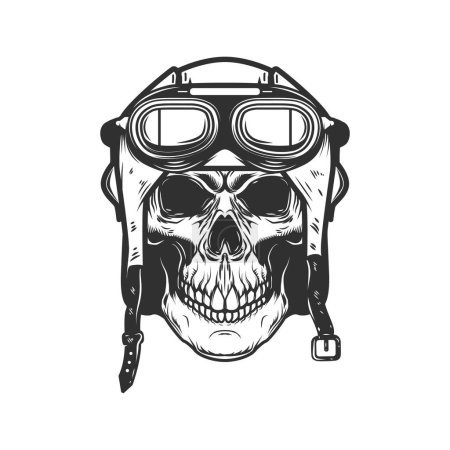 Illustration for Aviator skull in aviators helmet. Design element for logo, label, sign, emblem. Vector illustration - Royalty Free Image