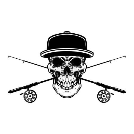 Fischerkopf mit gekreuzten Angelruten. Gestaltungselement für Logo, Emblem, Schild, Plakat, T-Shirt. Vektorillustration