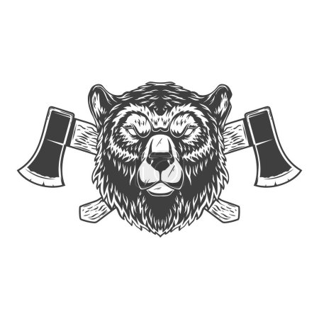 Bear with axes. Design element for poster, emblem, sign, logo, label. Vector illustration