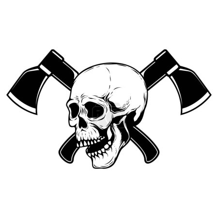 Illustration for Crossed lumberjack axes with skull. Design element for logo, emblem, sign, poster, t shirt. Vector illustration - Royalty Free Image