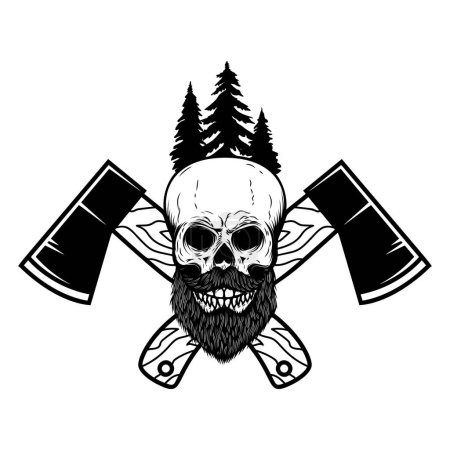 Illustration for Crossed lumberjack axes with skull. Design element for logo, emblem, sign, poster, t shirt. Vector illustration - Royalty Free Image