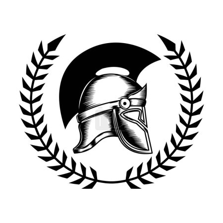 Illustration for Spartan helmet with laurel wreath. Design element for logo, emblem, sign, poster, t shirt. Vector illustration - Royalty Free Image