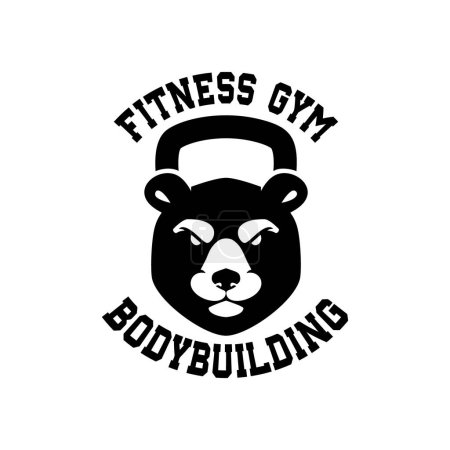Kettlebell fitness con cabeza de oso. Elemento de diseño para logo, emblema, signo, póster, camiseta. Ilustración vectorial