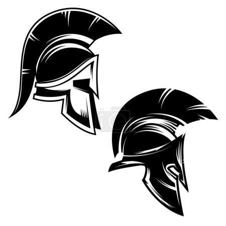 Illustration for Spartan helmet in monochrome style. Design element for poster, emblem, sign, logo, label. Vector illustration - Royalty Free Image