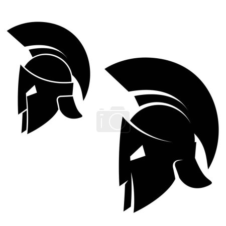 Illustration for Spartan helmet in monochrome style. Design element for poster, emblem, sign, logo, label. Vector illustration - Royalty Free Image