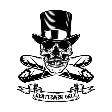 Gentlemens club. Gentleman skull with crossed cigars. Design element for label, sign. Vector illustration