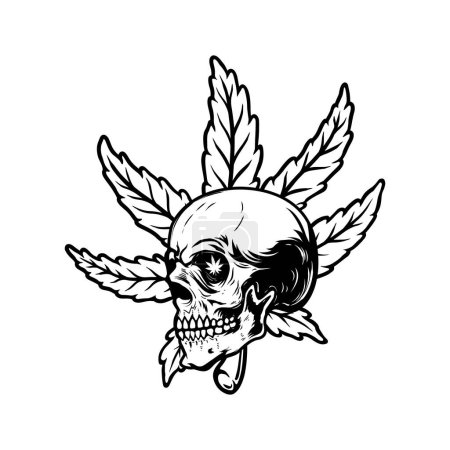 Skull with marijuana leaf. Design element for logo, emblem, sign, poster. Vector illustration