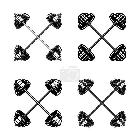 Vector illustrations of crossed sports barbells. Perfect for fitness and sports-related designs. Use them for posters, logos, t-shirts, and more.