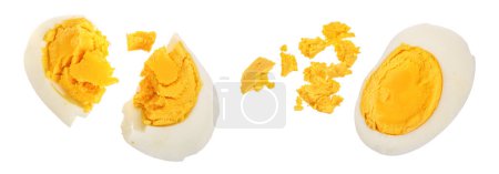 Photo for Half of boiled egg isolated on white background. Top view. Flat lay. - Royalty Free Image