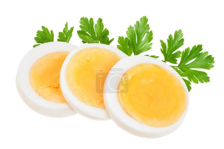 Photo for Boiled egg slice isolated on white background. - Royalty Free Image