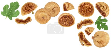 dried fig isolated on white background with full depth of field, Top view with copy space for your text.. Flat lay.