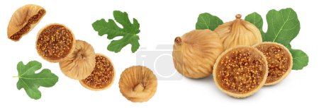 dried fig isolated on white background with  full depth of field, Top view. Flat lay.